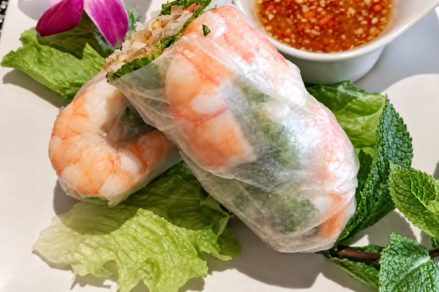Spring rolls on a white plate